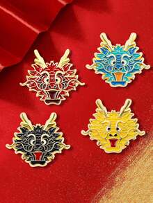 1 件裝好運卡通龍頭翻領別針西裝配件徽章袋裝飾