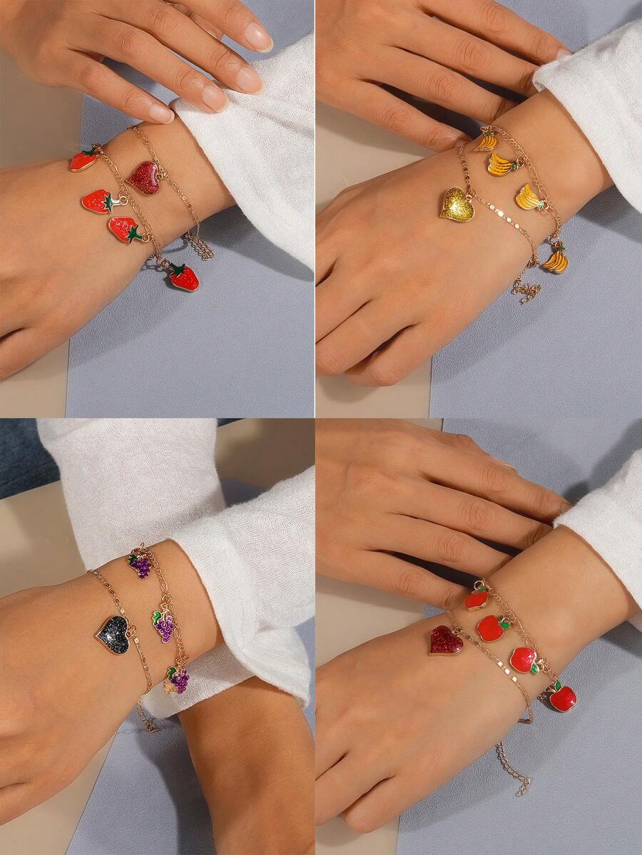 2入組心形和水果形手鐲套裝