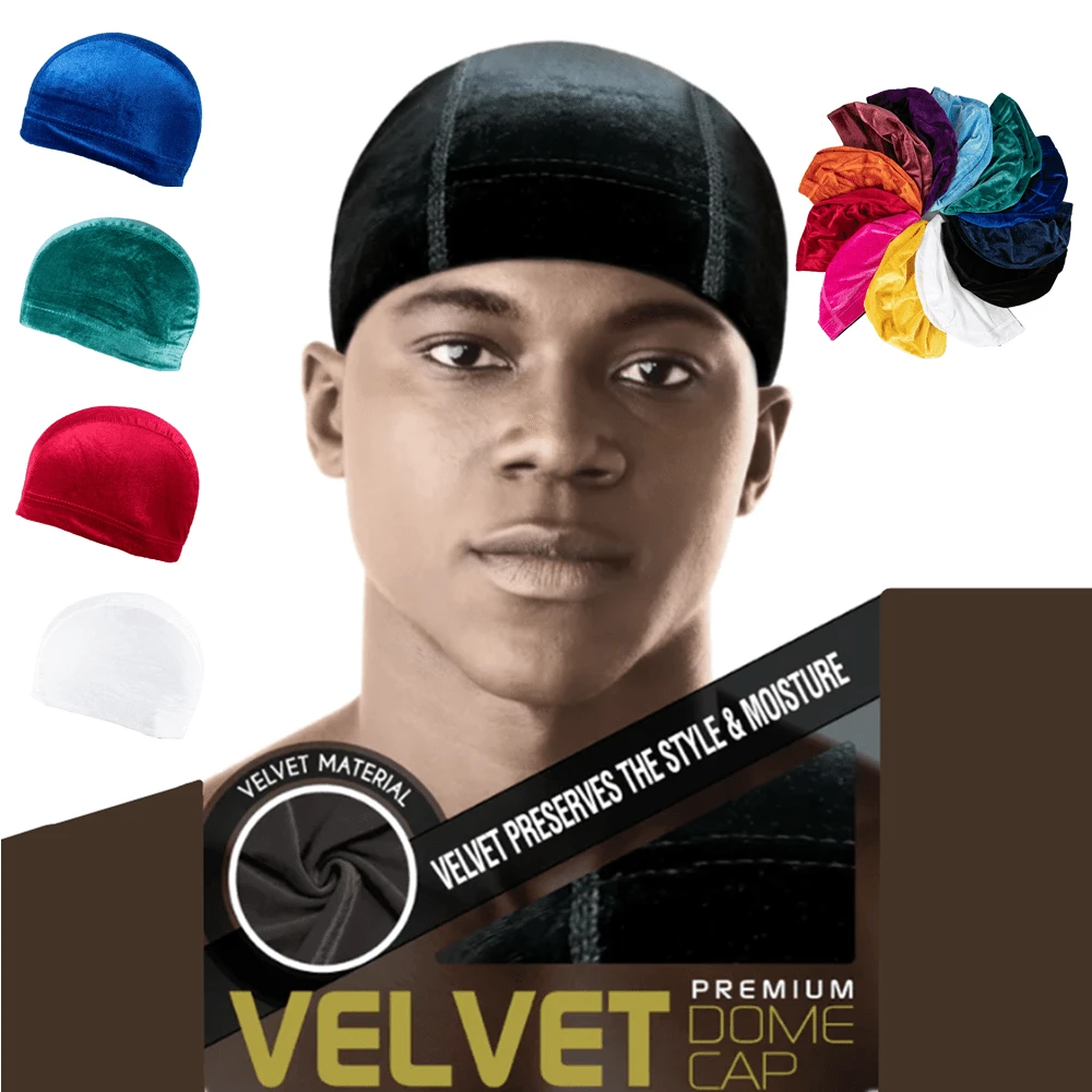 1pc Men's Premium Velvet Dome Cap Wave Hat - Multicolor - View 1