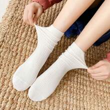 YiPinOu New Japanese Socks Set Solid Color Women's Casual Socks Autumn Simple Women's Medium Length Socks Pattern Style - Multicolor - View 4