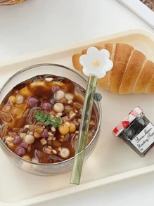 1支長柄彩色向日葵圖案玻璃攪拌勺,可愛的咖啡牛奶果汁甜點沙拉創意玻璃攪拌棒 - 白色 - 查看 1