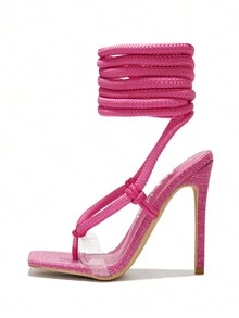 Rebeccalyn Women's Strappy Clear PVC Square Toe Heels - 粉色 - 查看 6