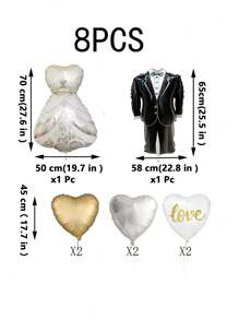 MECRLA 8pcs Wedding Dress & Tuxedo Suit Set, Suitable For Wedding Decoration, Proposal Party Decoration, Wedding Party Decoration, Background Wall Decoration, Bridal Gifts And Party Decoration,