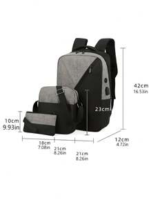 3 Pcs Casual School Backpack Business Bag Formal Backpack - Black - View 6