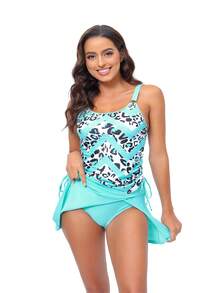 2024 Mới In hoa Báo Khe Đồ bơi - Xanh đậm - Xem 3