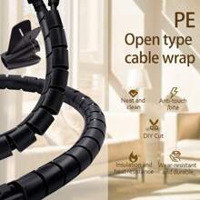 2入組網路電纜收納套筒,7/8英寸-20英尺套裝包裝,易於安裝,用於電視、辦公室、電腦等線纜解決方案,防寵物咬住咬斷的電纜保護套 - 黑色 - 查看 6