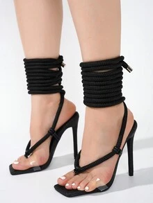 Rebeccalyn Women's Strappy Clear PVC Square Toe Heels - Black - View 3