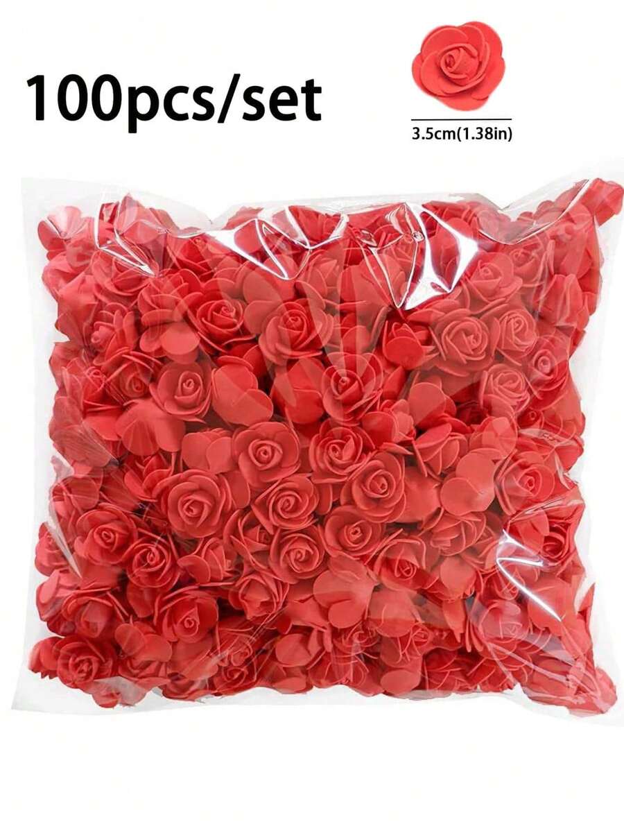 50/100/200/300/400/500 件迷你泡沫玫瑰花头，人造花泡沫假花，散装用于 DIY 工艺品、婚礼花束、迎婴派对、派对桌面装饰、家居装饰、花园装饰 - 紅色 - 查看 1