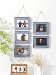 1入組三聯式復古設計方形相框,創意展示家庭照片、海報、寵物紀念品和情人節禮物,適用於客廳和臥室的牆面裝飾 - 藍色 - 查看 4