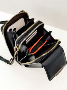 Messenger Bag A Multi-Function Large-Capacity Double-Layer Zipper Mobile Phone Wallet, Fashion Simple And Delicious Soft Image, Leisure Holiday, Dating - Black - View 5