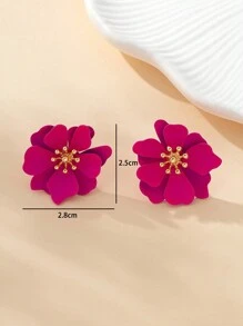 1 Pair Fashionable Floral Spray Painted Earrings, Suitable For Women For Travel Wear - Hot Pink - View 5
