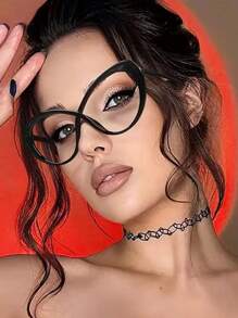 1pc Glasses Tortoiseshell Color Block Cat Eye Glasses For Women Men - Multicolor - View 6