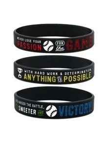 1pc/3pcs Baseball Gift Game Victory Anything Is Possible Rubber Silicone Bracelets Wristband - Black - View 10