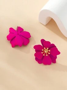 1 Pair Fashionable Floral Spray Painted Earrings, Suitable For Women For Travel Wear - Hot Pink - View 4