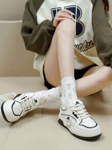 Mới Mùa Xuân Của phụ nữ Thoáng khí Lace-up Giày thể thao , Linh hoạt Giải trí Giày thể thao Đối với Đúng mốt Sinh viên Trắng - màu đen - Xem 1