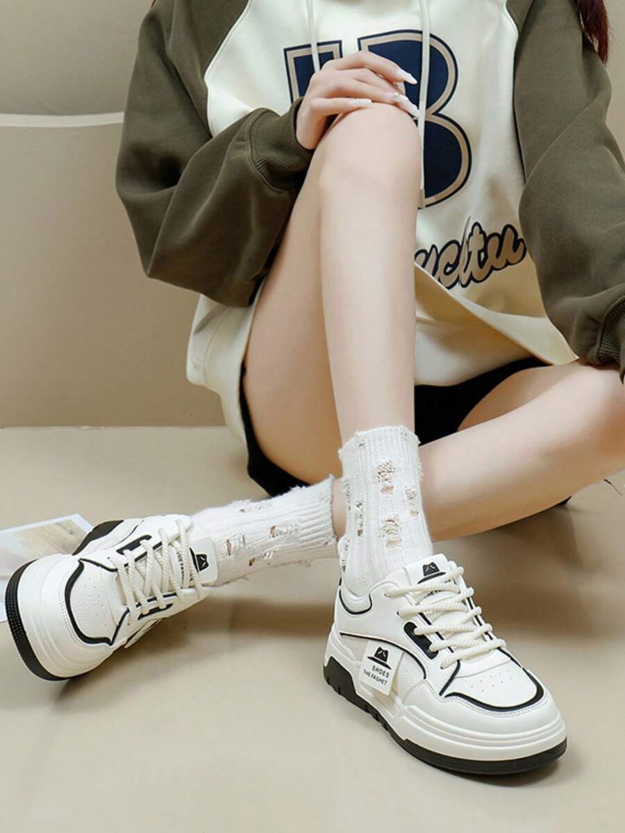 Mới Mùa Xuân Của phụ nữ Thoáng khí Lace-up Giày thể thao , Linh hoạt Giải trí Giày thể thao Đối với Đúng mốt Sinh viên Trắng - màu đen - Xem 1