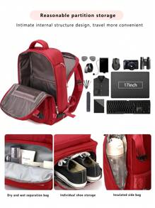 行李背包附鞋倉大容量學生書包週末過夜包適合旅行商務出差 - 紅色 - 查看 4