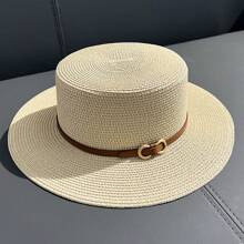 Unisex Flat Top Straw Hat For Sun Protection, Beach Vacation And Outdoor Activities Elegant