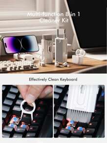 8-In-1 Cleaning Kit, Includes Screen Cleaning Spray, Microfiber Cloth, Hidden Brush, Key Extractor, Detachable USB Drive, Cleaning Pen Tip, Phone Stand, Density Brush, Suitable For Laptop Screen And Keyboard, 8-In-1 Electronic Product Screen Cleaning Tool - White - View 8