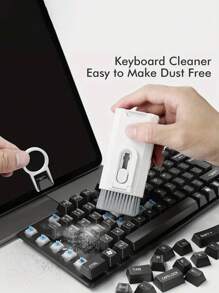 8-In-1 Cleaning Kit, Includes Screen Cleaning Spray, Microfiber Cloth, Hidden Brush, Key Extractor, Detachable USB Drive, Cleaning Pen Tip, Phone Stand, Density Brush, Suitable For Laptop Screen And Keyboard, 8-In-1 Electronic Product Screen Cleaning Tool - White - View 3
