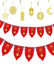 3入組穆月亮和星形紅色旗幟 - 彩色 - 查看 3