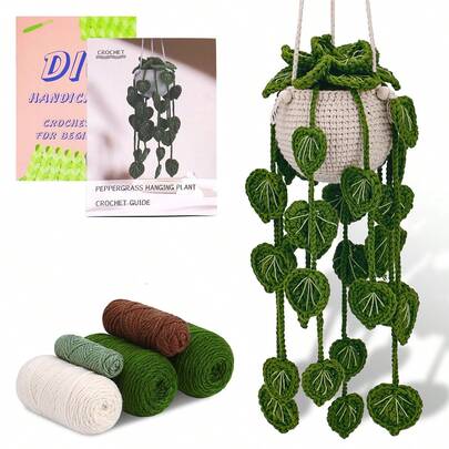 1套希望辣椒掛籃鉤織材料套件,手工毛線球,家庭裝飾