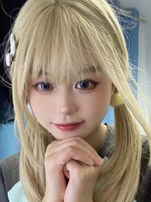 逼真的全頭帽日常使用假髮,洛麗塔風格動漫自然全頭帽 - 黃色 - 查看 9