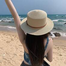 Unisex Flat Top Straw Hat For Sun Protection, Beach Vacation And Outdoor Activities Elegant