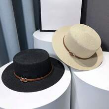 Unisex Flat Top Straw Hat For Sun Protection, Beach Vacation And Outdoor Activities Elegant