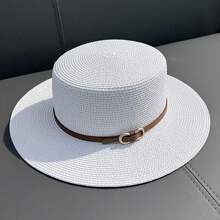 Unisex Flat Top Straw Hat For Sun Protection, Beach Vacation And Outdoor Activities Elegant
