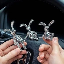 2 件坐姿兔子雕像，高档银质雕塑艺术品，适用于书架、家居客厅、办公室咖啡厅装饰，卡通小雕像，可作为桌面装饰的最佳礼物 - 銀色 - 查看 8