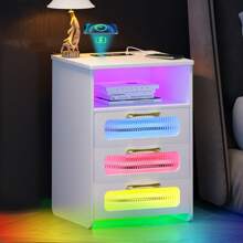 LvifurGurexl 2 Set RGB Nightstand With Wireless Charging Station, 7 Dynamic & 7 Static Modes Dimmable Night Stand, Modern End Side Bedside Table With Human Body Induction