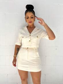 Conjunto feminino linho - Bege - Visão 2