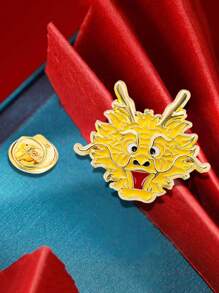 1 件裝好運卡通龍頭翻領別針西裝配件徽章袋裝飾