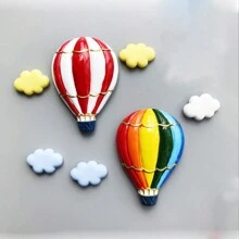 3d熱氣球形磁性冰箱貼,創意旅行裝飾,訊息提示及禮物 - 彩色熱氣球1個+雲朵1個 - 查看 1