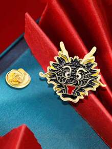 1 件裝好運卡通龍頭翻領別針西裝配件徽章袋裝飾