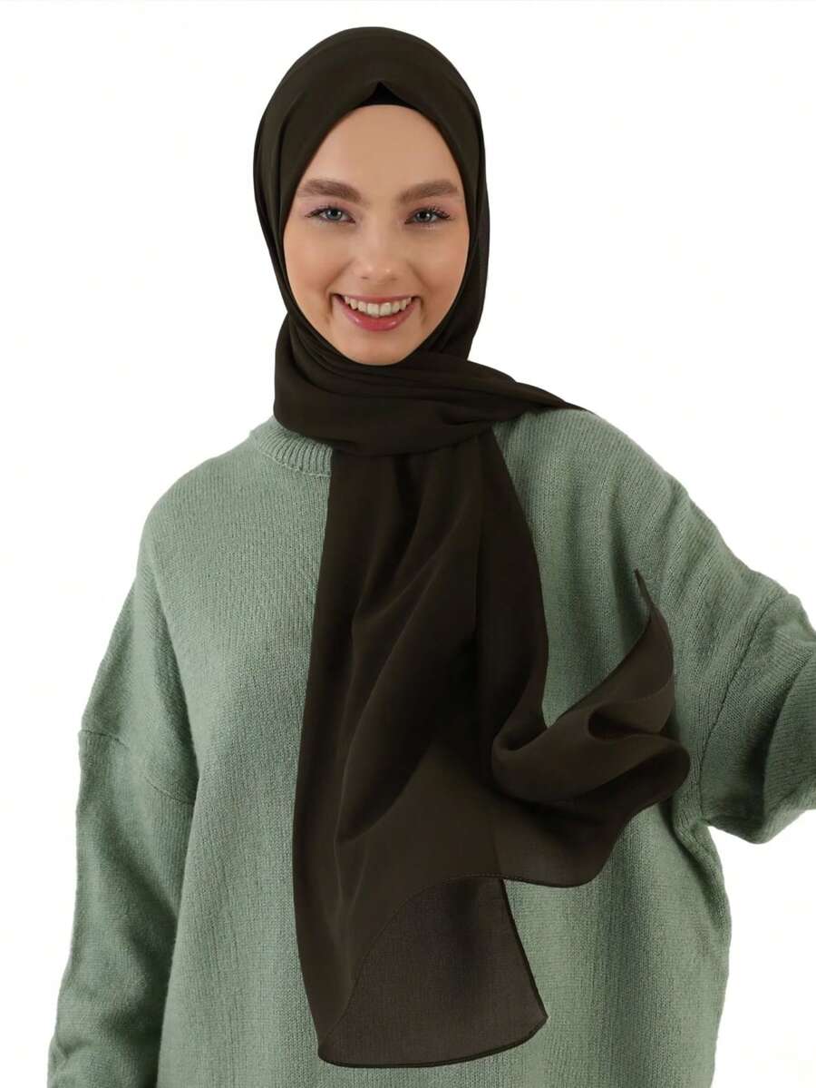 Dark Green Chiffon/Jersey Hijab - Army Green - View 1