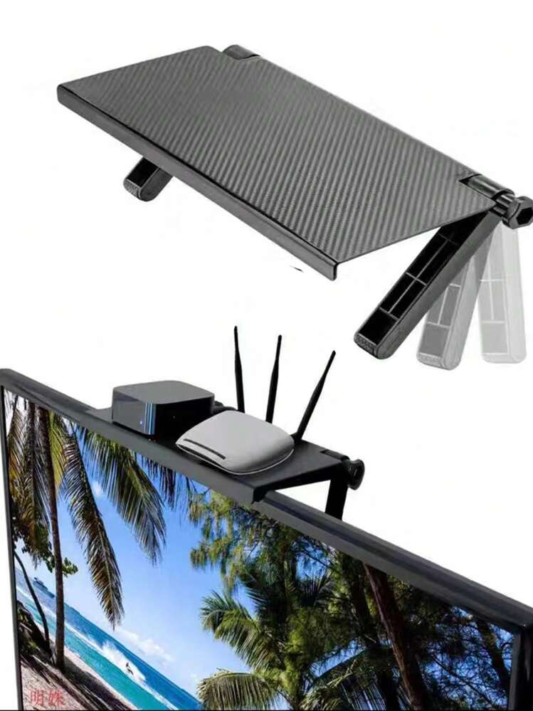 1 Pieza Estante Superior De Tv Para Pantalla De Decodificador, Repisa Para Router, Soporte Fijo Para Monitor - Negro - Ver 1