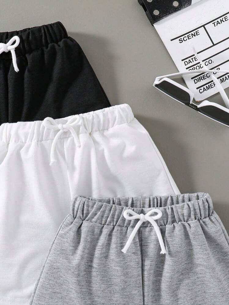 Juego De 3 Piezas De Pantalones Cortos De Color Sólido Para Niño - Multicolor - Añade 3