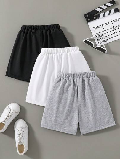 Chàng trai trẻ 3pcs Màu thuần Bộ quần short