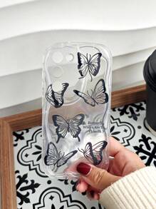 1 件黑色蝴蝶设计创意半透明手机壳,带卡通绘画,适合女性,兼容三星防水防震防摔防刮 - 無色 - 查看 4