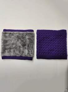 1pc Winter Plush And Warm Outdoor Sweater Cover With A Solid Color Popcorn Thickened Knitted Neck Protection Collar Cover - Purple - View 1