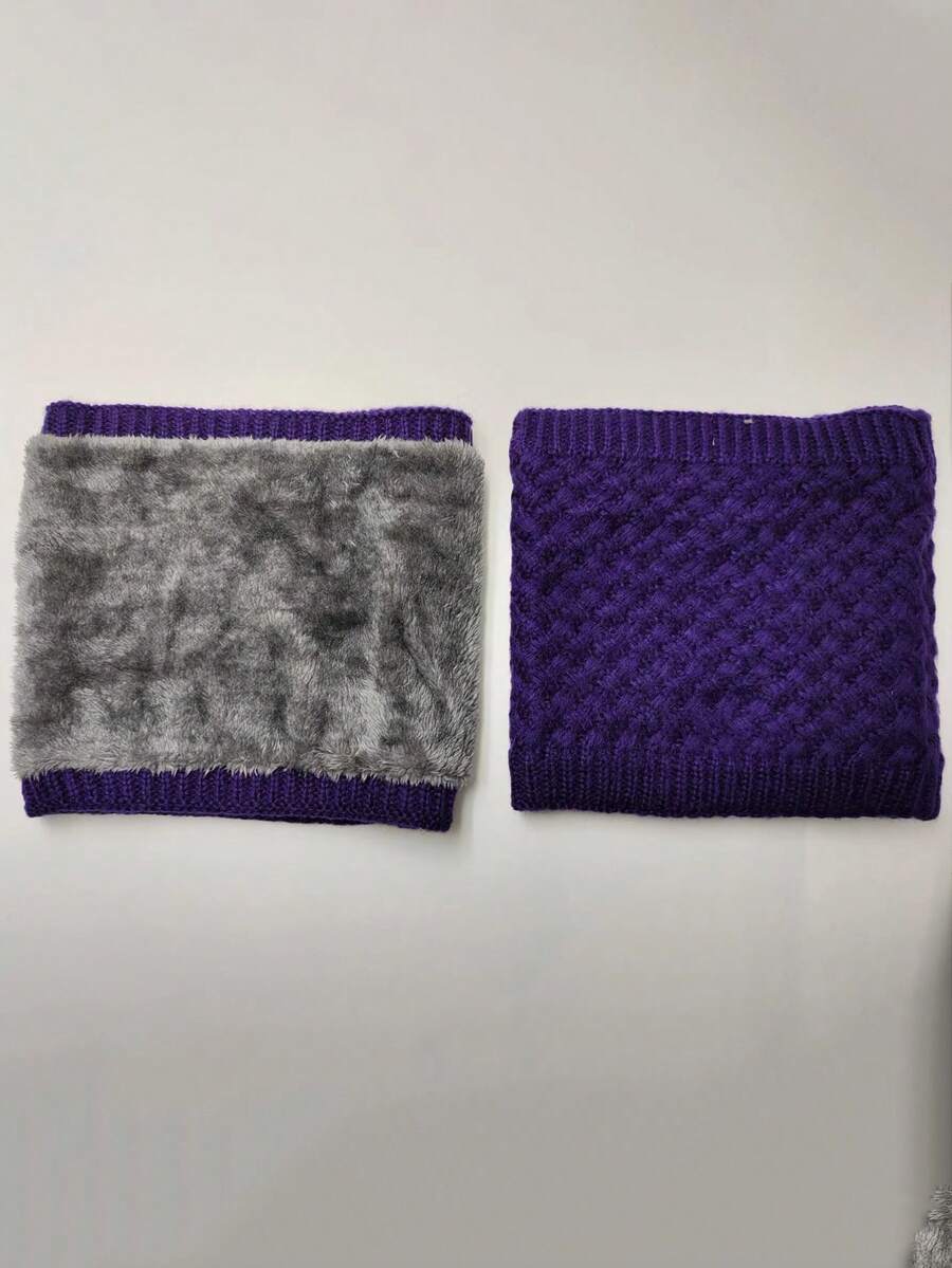 1pc Winter Plush And Warm Outdoor Sweater Cover With A Solid Color Popcorn Thickened Knitted Neck Protection Collar Cover - Purple - View 1
