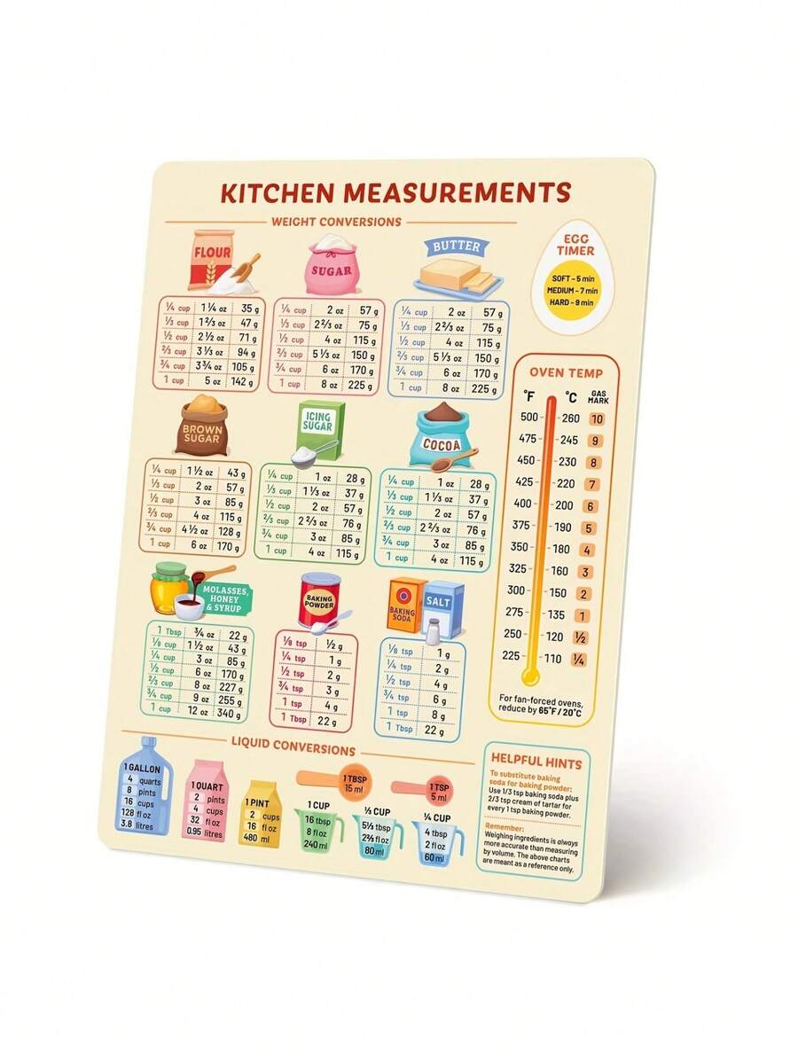 1pc Kitchen Conversion Chart Magnet For Easier Cooking & Baking, Accurate Baking Conversion Chart, Metric System Conversion Chart For Cooking, Cooking Temperature Chart For Professional & Home Chefs - Apricot - View 1