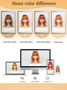 Tóc giả hóa trang Halloween Tóc giả tổng hợp chịu nhiệt Tóc giả xoăn gợn sóng với mái tóc mái được làm bằng máy hoàn toàn, sử dụng hàng ngày cho phụ nữ, trông tự nhiên, chất lượng tốt, Tóc giả tổng hợp mềm mại - Nhiều màu - Xem 11