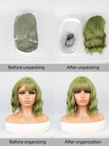 合成耐热假发多色 14 英寸波浪发全机器制造日常用于女性角色扮演自然外观优质合成柔软假发 - 綠色 - 查看 8