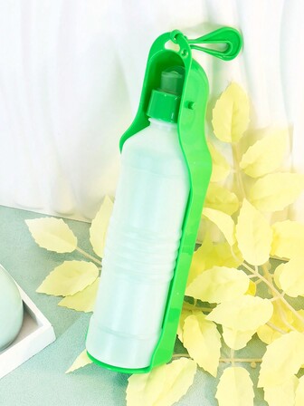 1個綠色便攜式寵物水瓶,附碗,旅行寵物飲水器,步行、遠足、露營寵物飲用瓶