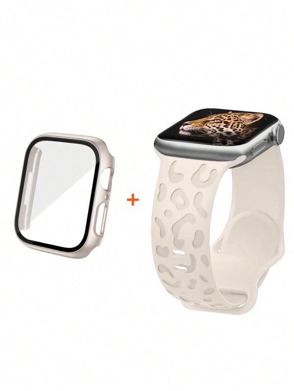 3-In-1 Includes A Wristband, Case, And Film For Women And Men. I Fashion Leopard Monochrome Silicone Watch Bring Compatible With Apple Watch Band 38mm 40mm 41mm 45mm 44mm 42mm 49mm Belt, Soft, Comfortable, And Breathable Replacement Strap With Apple Watch Ultra Series S10/9/SE/8/7/6/5/4/3/2/1 Bracelet Accessories Correa