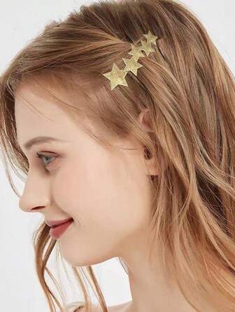 1pc Elegant And Fashionable Korean Style Star Shaped Hair Clip With Zinc Alloy Geometric Edge Design, Casual Wear Hair Accessory Boho Claw Clips Hair Claws Hair Barrettes, School Stuff, Hair Accessories