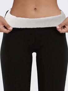 Warm Lined Yoga Pants With Pockets - Black - View 3